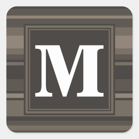 Monogram taupe strepen vierkante sticker (Voorkant)