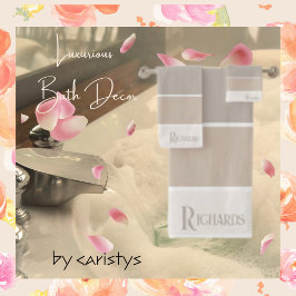 Monogram Taupes en Linnen met Wit Bad Handdoek