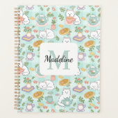 Monogram Tea & Bookish Cats Spiral Planner Green (Voorkant)