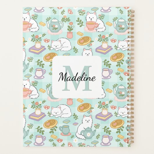 Monogram Tea & Bookish Cats Spiral Planner Green (Achterkant)