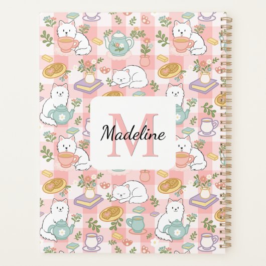 Monogram Tea & Bookish Cats Spiral Planner Pink (Achterkant)