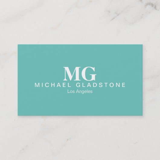 Monogram Teal Achtergrond Visitekaartje (Voorkant)