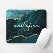 Monogram Teal Blauwe Gouden Agaat Geode Muismat (Met muis)
