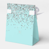 Monogram Teal Blauwe Zilveren Glam Glitter Naam Bedankdoosjes (Achterkant)