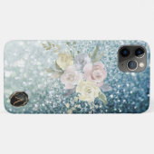 *~* Monogram TEAL Bloemenschildering Glitter Case-Mate iPhone Case (Achterkant (horizontaal))
