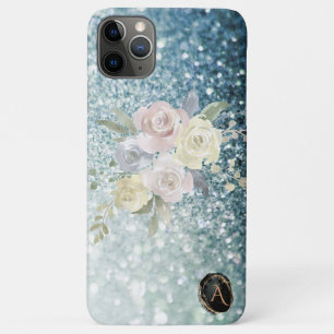 *~* Monogram TEAL Bloemenschildering Glitter Case-Mate iPhone Case