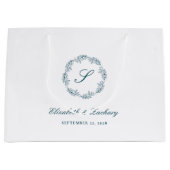 Monogram Teal Blue Foliage Wreath Wedding Groot Cadeauzakje (Voorkant)