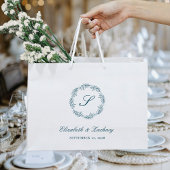 Monogram Teal Blue Foliage Wreath Wedding Groot Cadeauzakje