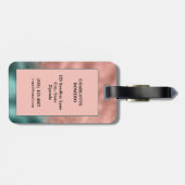Monogram Teal en Soft Blush Roze Ombre Folie Lugga Bagagelabel (Achterkant horizontaal)