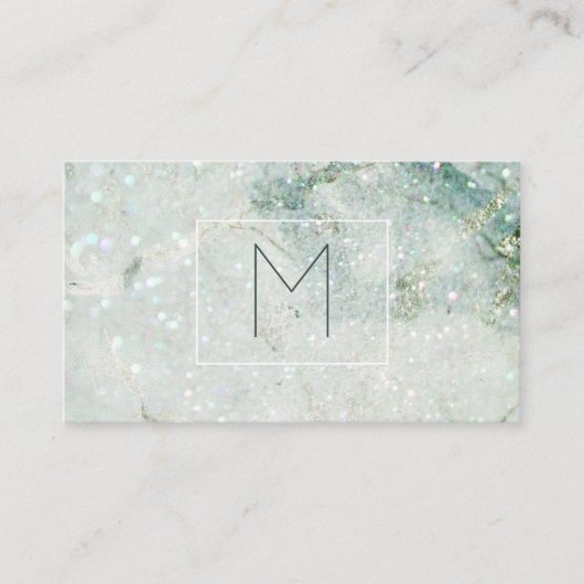 Monogram Teal Glitter Marmer Haar Make-up Visitekaartje (Voorkant)