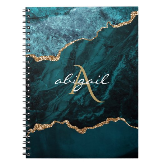 Monogram Teal Goud Agaat Geode Notitieboek (Voorkant)
