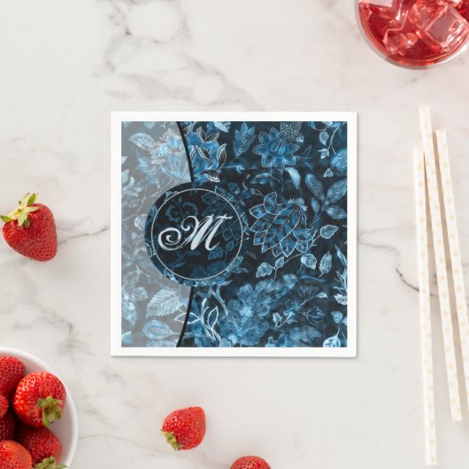 Monogram Teal Vintage Bloemen Servetten 2 (Insitu)