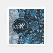 Monogram Teal Vintage Bloemen Servetten 2 (Voorkant)