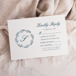 Monogram Tealblauwe Krans Bruiloft RSVP Kaartje
