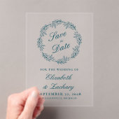 Monogram Tealblauwe Krans Trouw Save the Date Acryl Uitnodigingen (Insitu (Draagbaar))