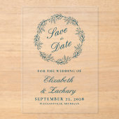 Monogram Tealblauwe Krans Trouw Save the Date Acryl Uitnodigingen (Voorkant)