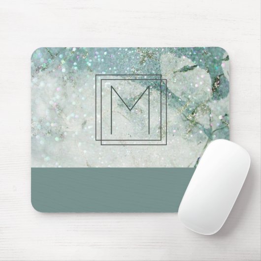 Monogram Tealgroene Marmer Glitter Monogram Muismat (Met muis)