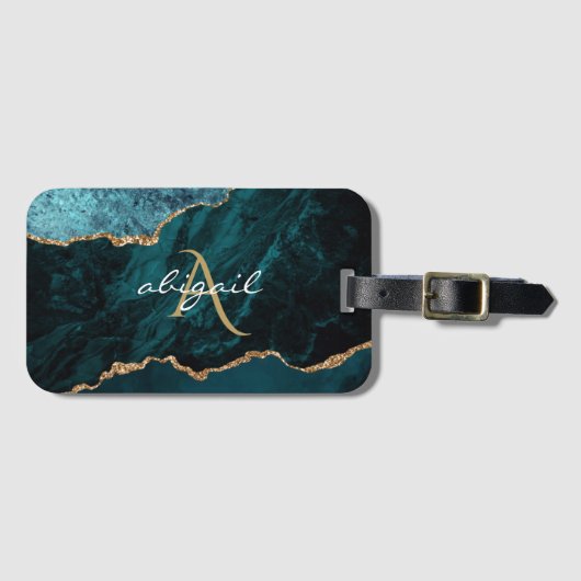 Monogram Teelgoud Agaat Geode Bagagelabel (Voorkant (horizontaal))