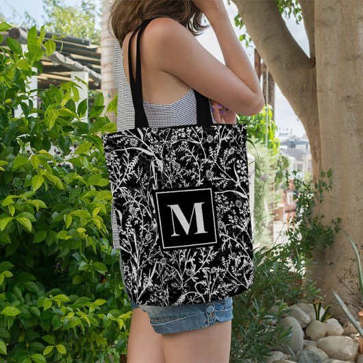 Monogram Tekst Floral Bloedschaal Tote Bag