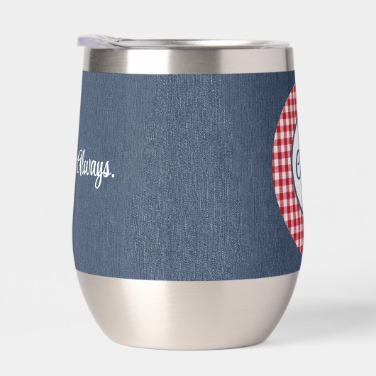 Monogram, tekst | Red Gingham Denim Roestvrij staa (Rechts)