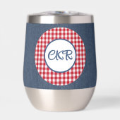 Monogram, tekst | Red Gingham Denim Roestvrij staa (Voorkant)