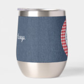 Monogram, tekst | Rood geruit denim roestvrij staa (Rechts)