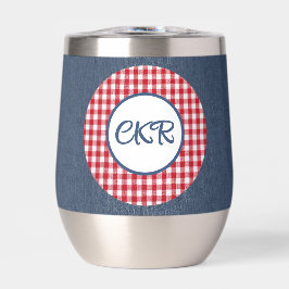 Monogram, tekst | Rood geruit denim roestvrij staa