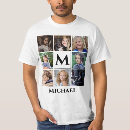 Monogram Tekstinstagram Foto collage toevoegen T-shirt (Voorkant)