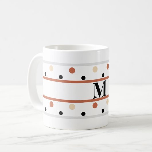 Monogram Terra Cotta Zand Polka Dots Koffiemok (Voorkant links)