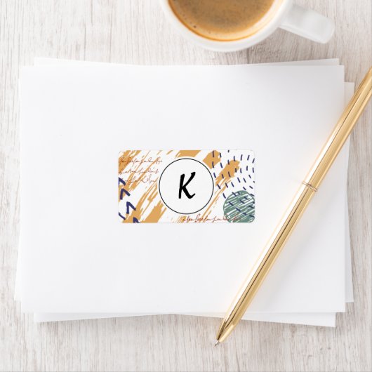 Monogram Terracotta Abstracte Doodle Etiket (Insitu)