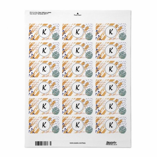 Monogram Terracotta Abstracte Doodle Etiket (Full Sheet)