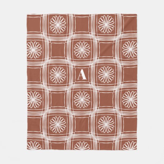 Monogram Terracotta Boho check bloemenpatroon Fleece Deken (Voorkant)