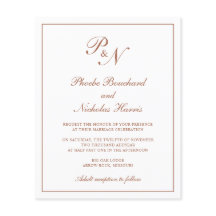 Monogram Terracotta Budget Wedding Uitnodiging