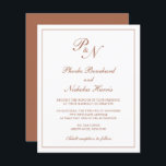 Monogram Terracotta Budget Wedding Uitnodiging<br><div class="desc">De traditionele uitnodiging van de de stijlbegroting van de bruiloft met een eenvoudig en klassiek ontwerp met uw twee monogram van het initiaal en uw namen in een elegante kalligrafie binnen een dunne grens. Alle ontwerpelementen bevinden zich in een terracotta/verbrand sinaasappel/roest/kopertoon op een witte achtergrond en kunnen worden gewijzigd in...</div>
