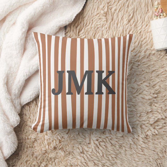 Monogram Terracotta Modern Strepen Minimalistisch  Kussen (Deken)