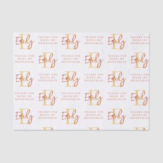Monogram Terracotta Pattern Bridesmaid Bedankt Tis Tissuepapier (Voorkant)