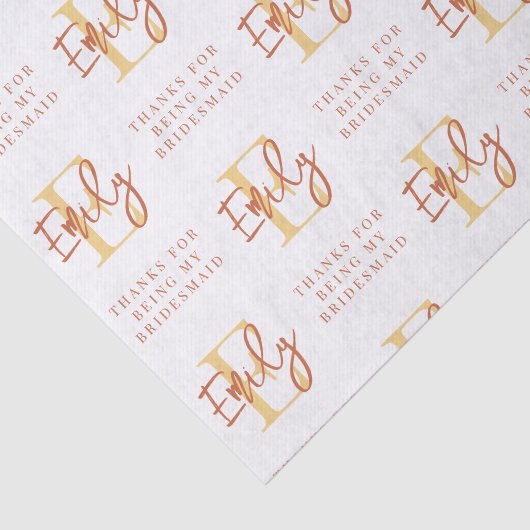 Monogram Terracotta Pattern Bridesmaid Bedankt Tis Tissuepapier (Detail)