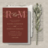 Monogram Terracotta QR Code Bruiloft Kaart