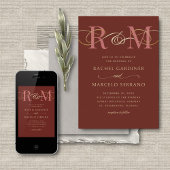 Monogram Terracotta QR Code Bruiloft Kaart
