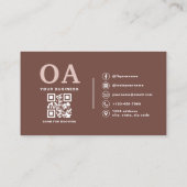Monogram Terracotta QR Code Modern Minimalistisch Visitekaartje (Achterkant)