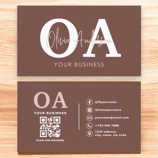 Monogram Terracotta QR Code Modern Minimalistisch Visitekaartje