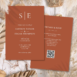 Monogram Terracotta QR Code Trouwfeest Kaart