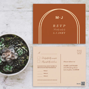 Monogram Terracotta RSVP Aangepast maalverzoek Briefkaart