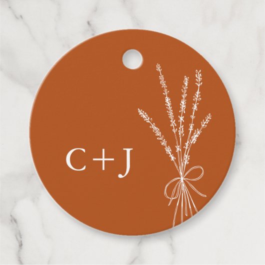 Monogram Terracotta Simple Botanical Wedding Bedankjes Labels (Voorkant)