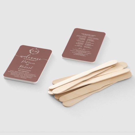 Monogram Terracotta Wedding Program Handje Fan Handwaaier (Niet-gemonteerd)