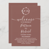 Monogram Terracotta Wedding Programme Kaart (Voorkant / Achterkant)