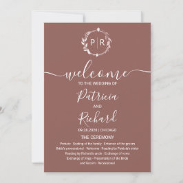 Monogram Terracotta Wedding Programme Kaart