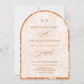 Monogram Terracotta Witte Bloemen Huwelijk Kaart (Voorkant)