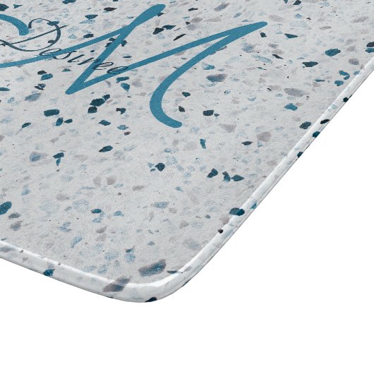 Monogram Terrazzo Blauwgroen Blauw Groen Grijze Re Snijplank (Hoek)
