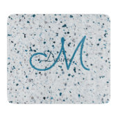 Monogram Terrazzo Blauwgroen Blauw Groen Grijze Re Snijplank (Voorkant)
